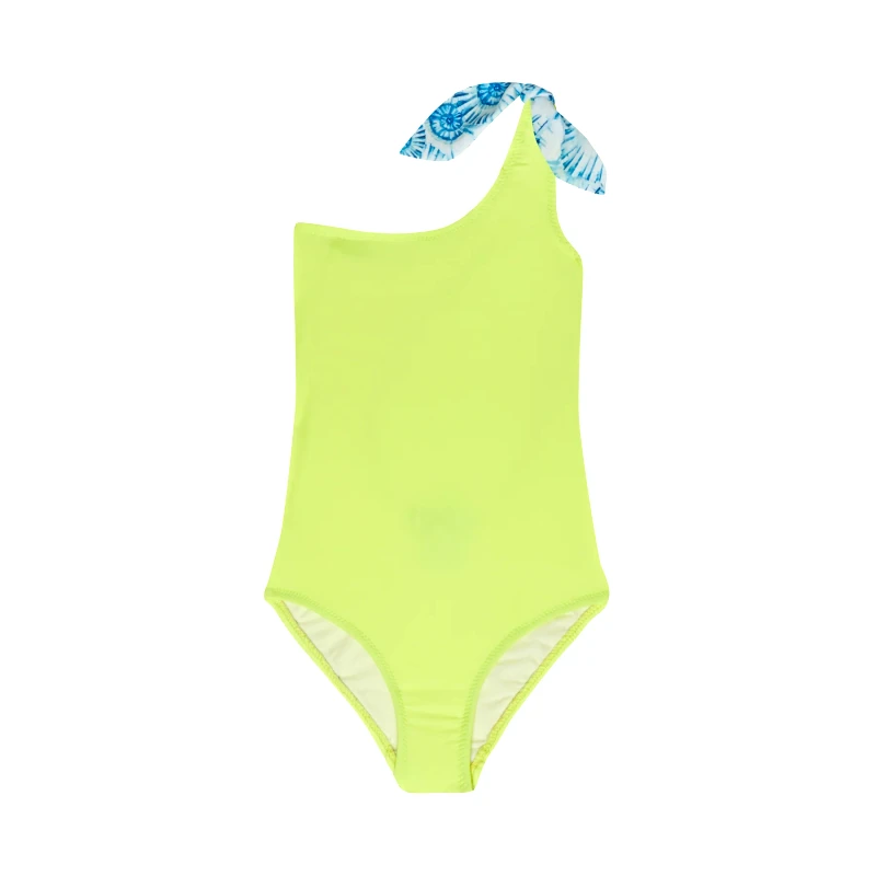 MARIE RAXEVSKY GIRL’S ONE PIECE ONE SHOULDER SEASHELLS(NEON YELLOW)