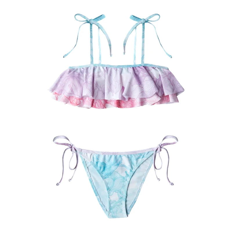 MARIE RAXEVSKY GIRL'S DOUBLE RUFFLED BIKINI MIXED FLOWERS