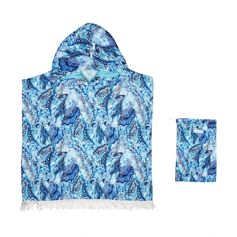 MARIE RAXEVSKY GIRL'S HOODED TERRY PONCHO WAVES