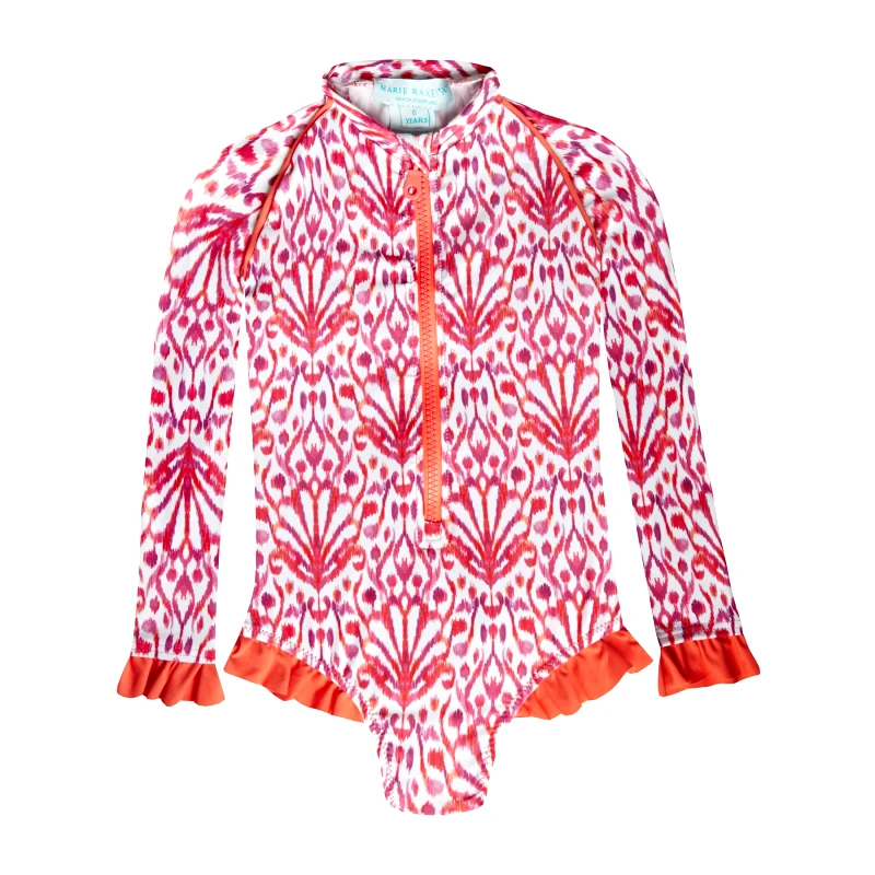 MARIE RAXEVSKY GIRL'S ONE PIECE LONG SLEEVE RUFFLES IKAT