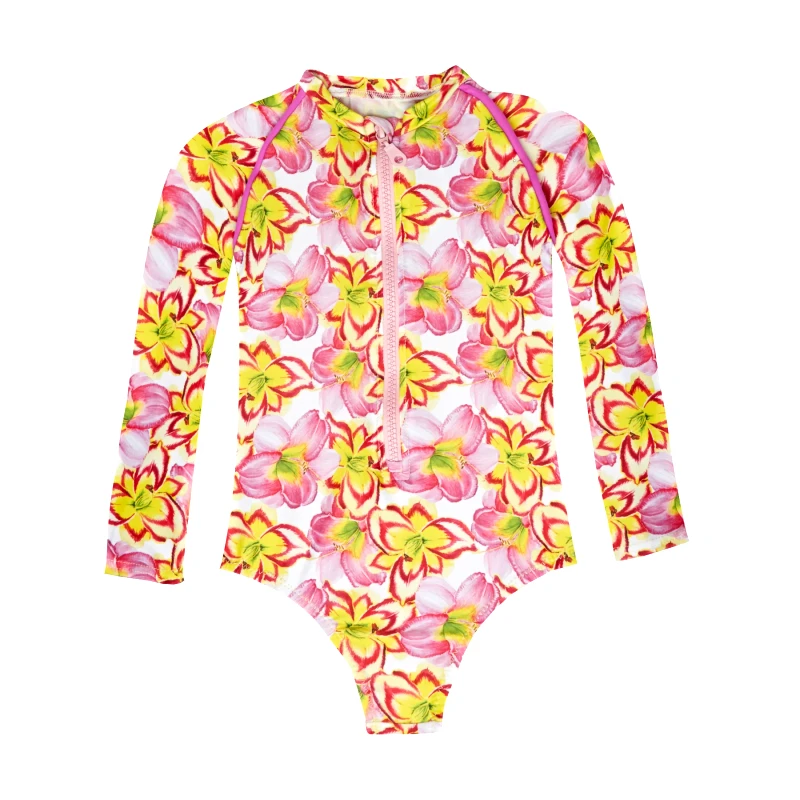 MARIE RAXEVSKY GIRL'S ONE PIECE LONG SLEEVE YELLOW LILIES