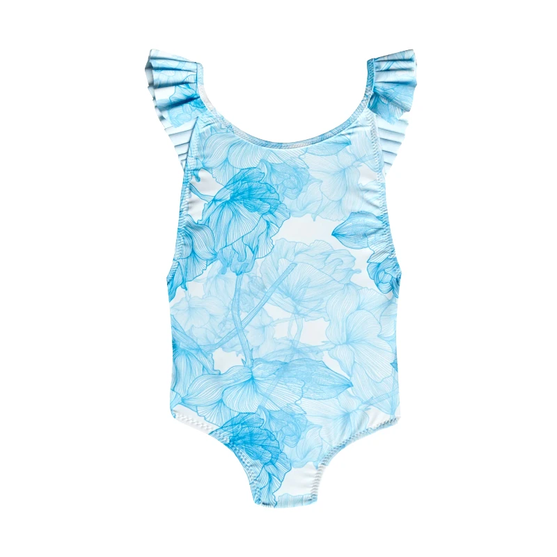MARIE RAXEVSKY GIRL'S ONE PIECE PLEATED FLOWERS BLUE