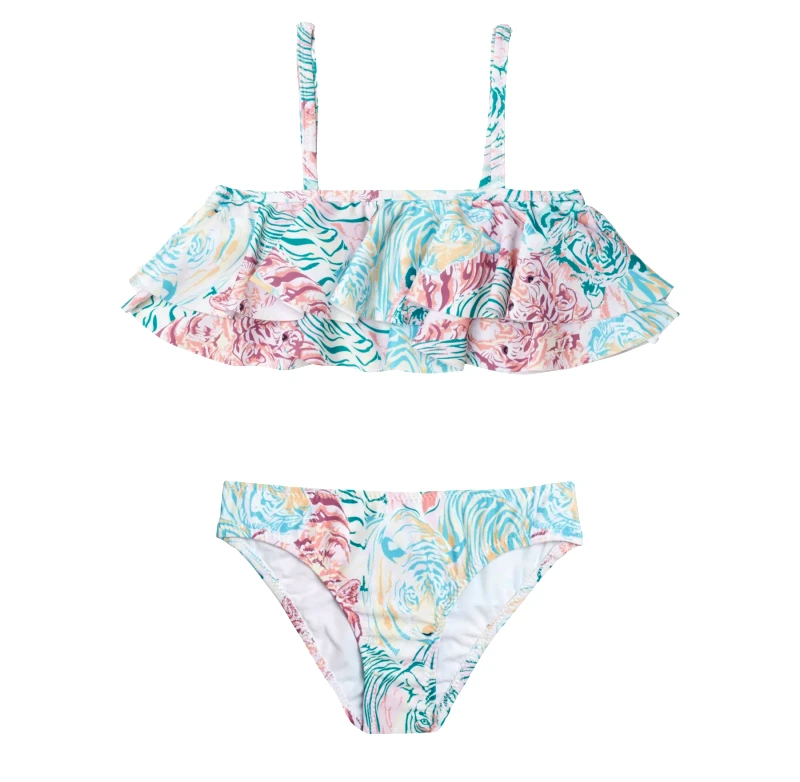 MARIE RAXEVSKY GIRL'S DOUBLE RUFFLED BIKINI ANIMALS