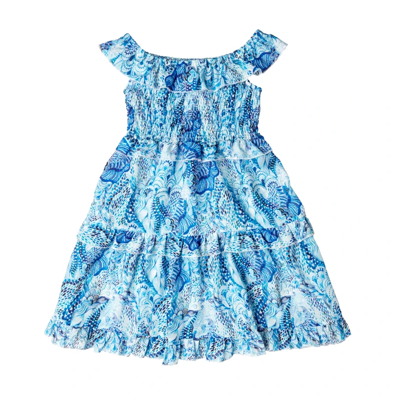 MARIE RAXEVSKY GIRL'S SHIRRED DRESS WAVES