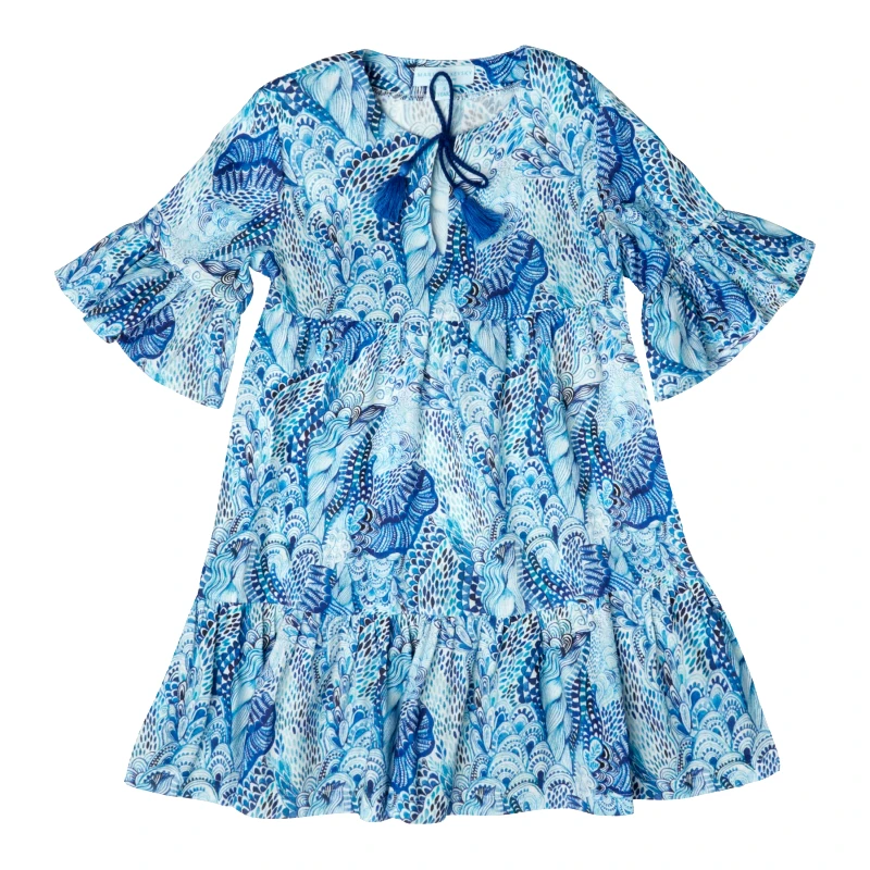 MARIE RAXEVSKY GIRL'S LINEN DRESS WAVES