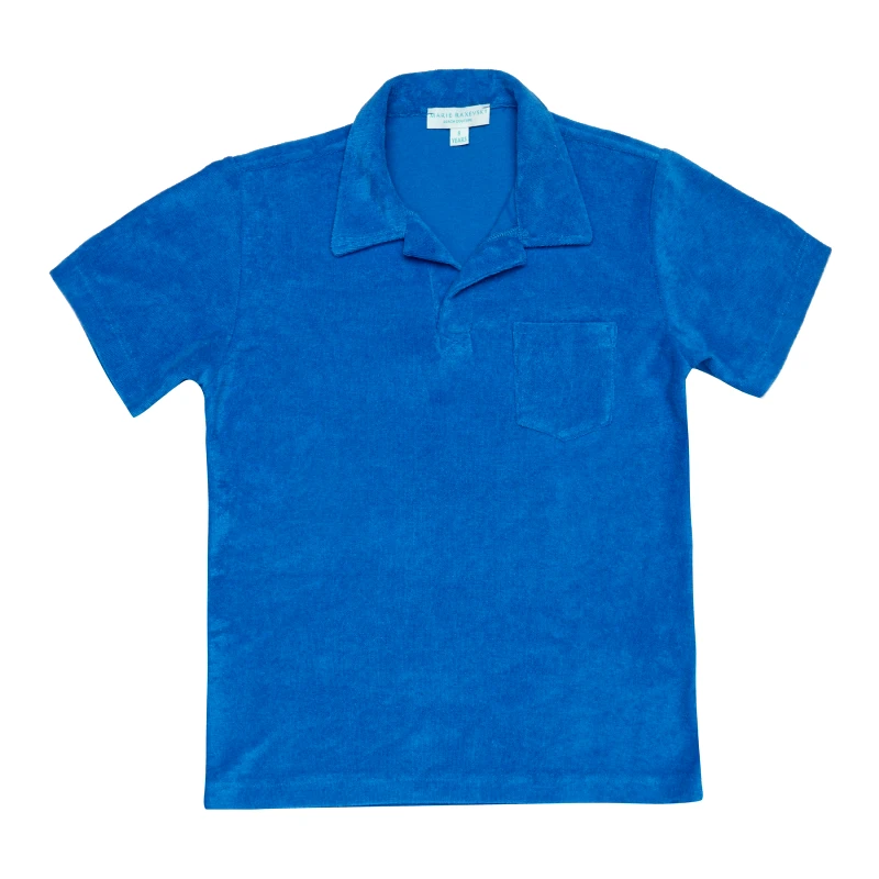MARIE RAXEVSKY MEN'S TERRY POLO T-SHIRT BLUE