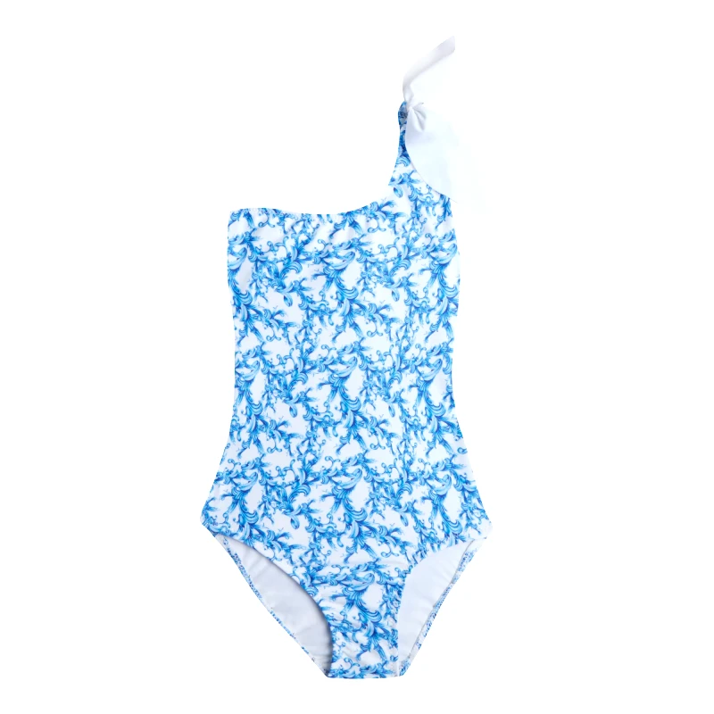 MARIE RAXEVSKY GIRL'S ONE PIECE ONE SHOULDER LILIES