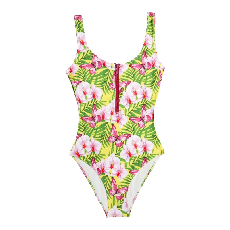 MARIE RAXEVSKY WOMEN'S ONE PIECE ZIPPER ORCHIDS