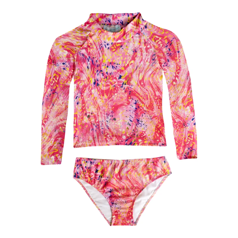 MARIE RAXEVSKY GIRL'S LONG SLEEVE CROP TOP BIKINI SPLASH