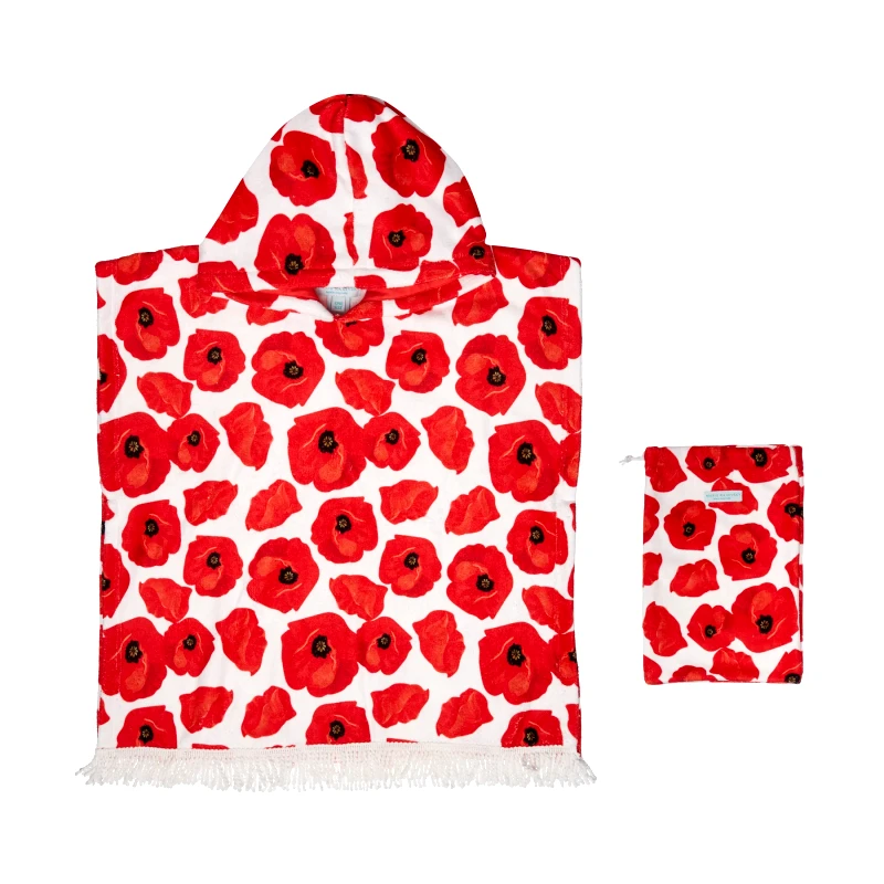 MARIE RAXEVSKY GIRL'S HOODED TERRY PONCHO POPPY