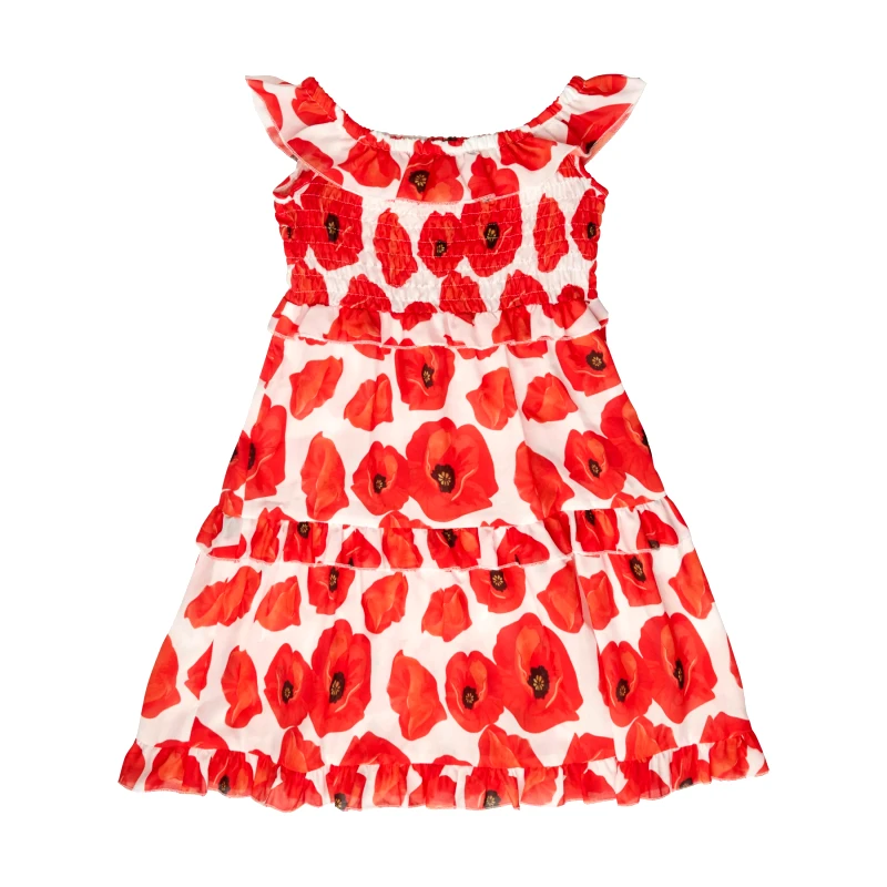 MARIE RAXEVSKY GIRL'S SHIRRED DRESS POPPY