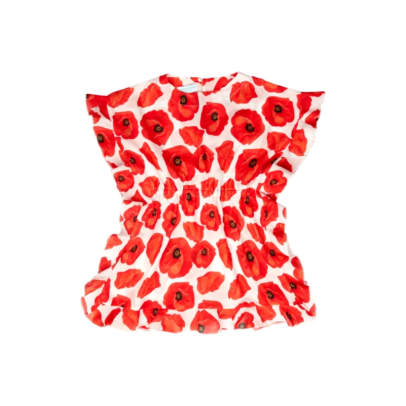 MARIE RAXEVSKY GIRL'S KAFTAN RUFFLED POPPY