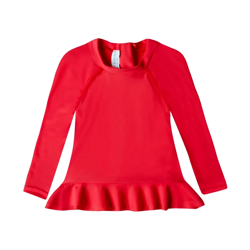 MARIE RAXEVSKY GIRL'S RASHGUARD RUFFLED CORAL