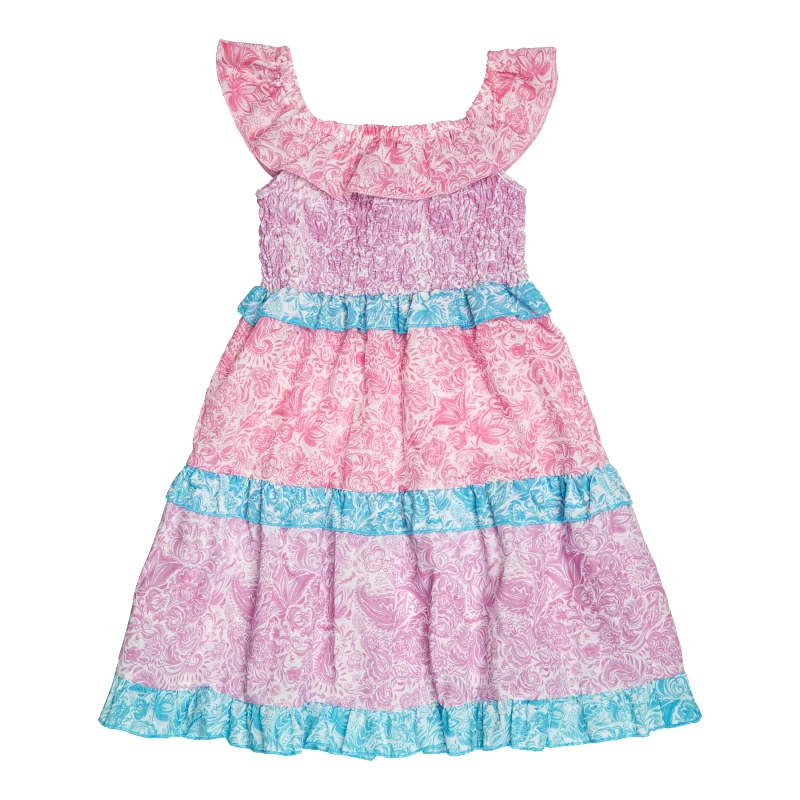 MARIE RAXEVSKY GIRL'S SHIRRED DRESS PAISLEY MIX