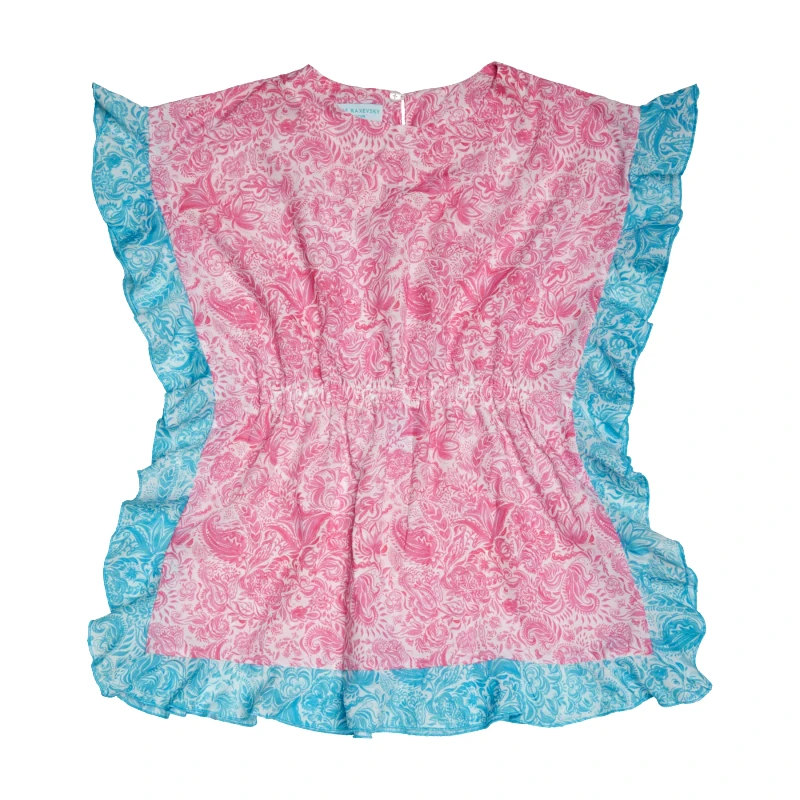 MARIE RAXEVSKY GIRL'S KAFTAN RUFFLED PAISLEY PINK