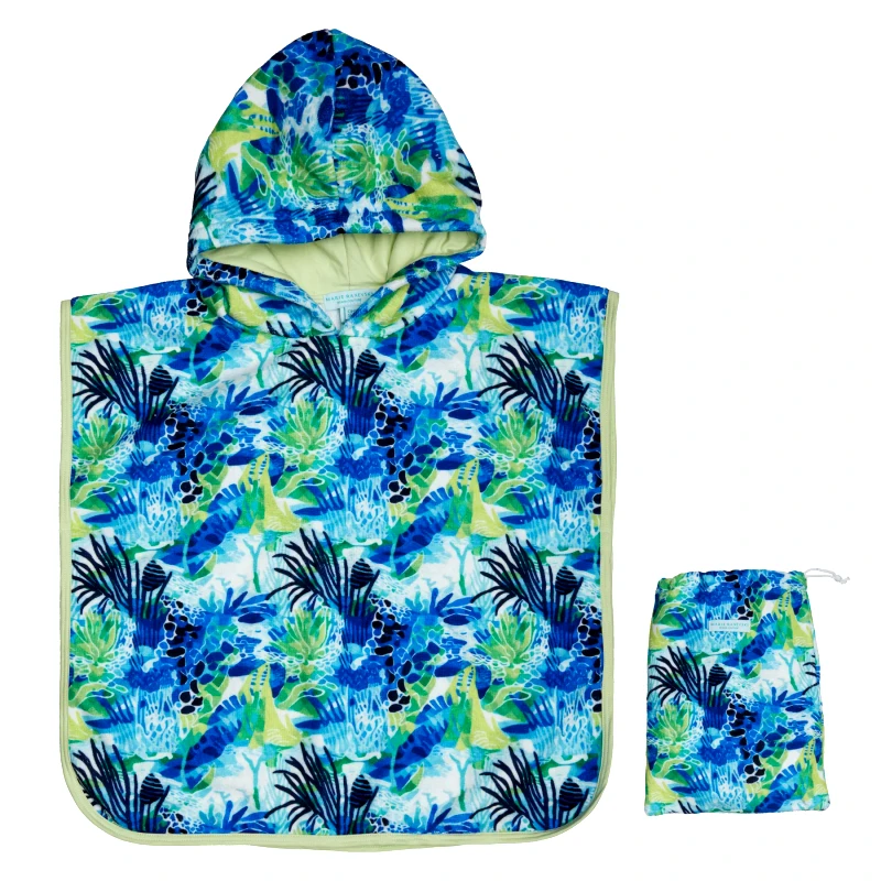 MARIE RAXEVSKY HOODED TERRY PONCHO AQUATIC
