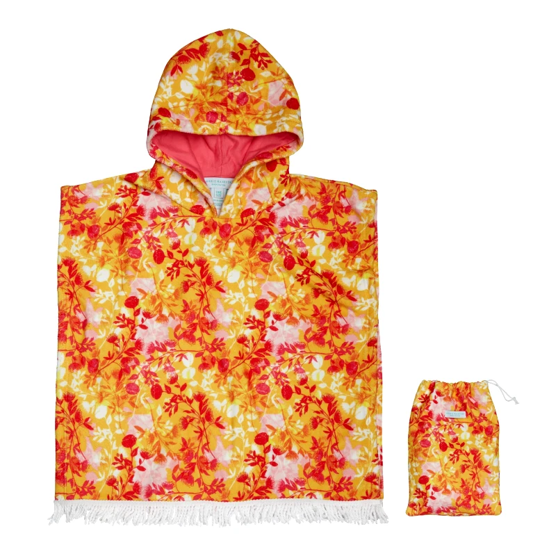 MARIE RAXEVSKY HOODED TERRY PONCHO BOTANICAL ORANGE