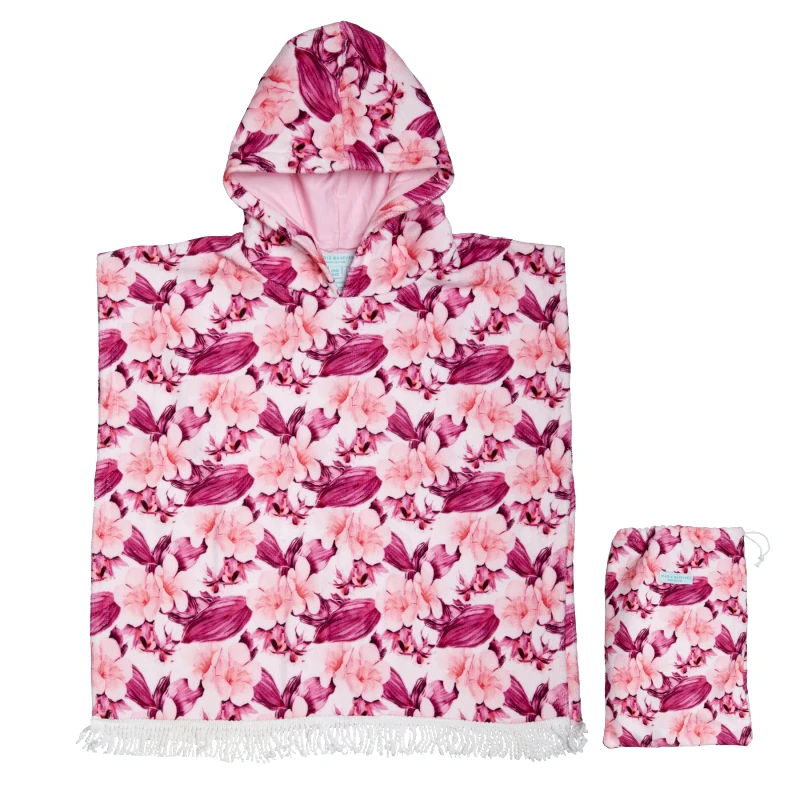 MARIE RAXEVSKY HOODED TERRY PONCHO FLOWERS