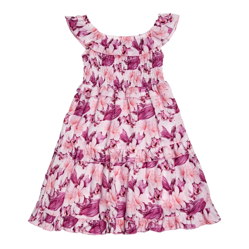 MARIE RAXEVSKY GIRL'S SHIRRED DRESS FLOWERS
