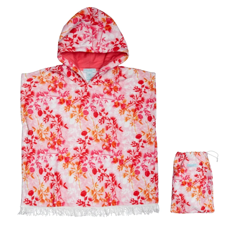 MARIE RAXEVSKY HOODED TERRY PONCHO BOTANICAL PINK