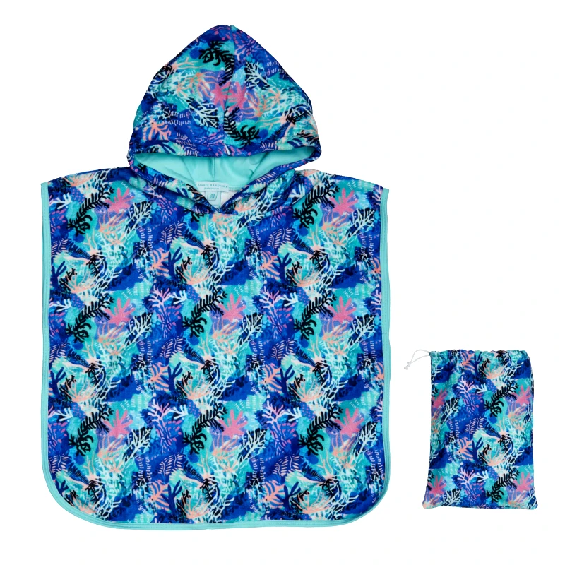 MARIE RAXEVSKY HOODED TERRY PONCHO CORALS