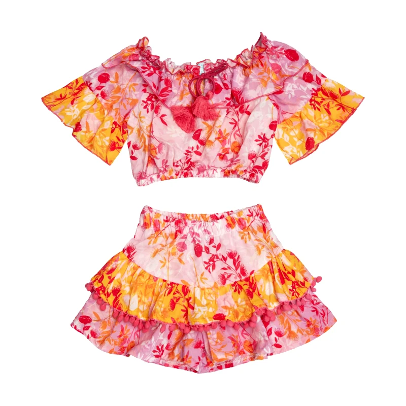 MARIE RAXEVSKY GIRL'S SET TOP SKORT BOTANICAL MIX
