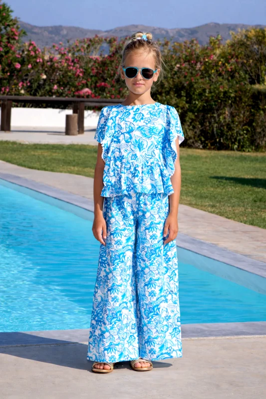 MARIE RAXEVSKY GIRL'S SET TOP PANTS CYCLADIC