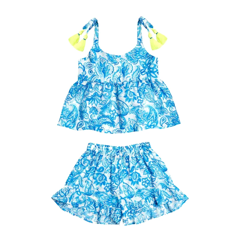 MARIE RAXEVSKY GIRL'S TOP SHORTS SET CYCLADIC