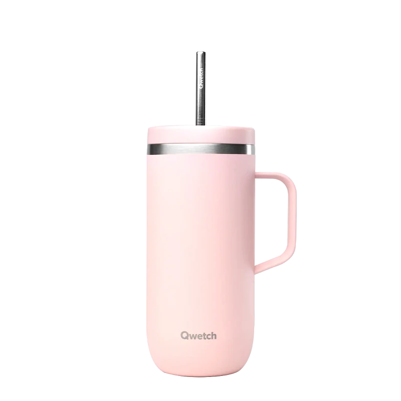 QWETCH Ποτήρι Θερμός Pastel Ροζ Mε Xερούλι - 600ml