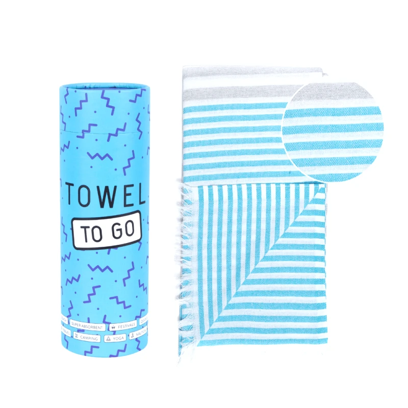 TOWEL TO GO Πετσέτα Towel To Go σε συσκευασία Δώρου 1.80 x 1.00 m Bali - Τιρκουάζ / Γκρι