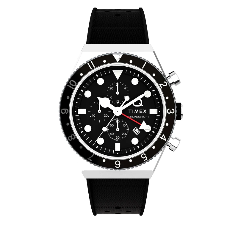 Timex Ρολόι Timex Q Timex Three Time Zone Chronograph TW2V70000 Μαύρο