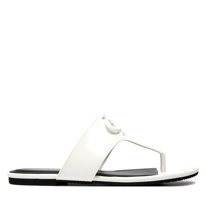 Calvin Klein Jeans Σαγιονάρες Calvin Klein Jeans Flat Sandal Slide Toepost Mg Met YW0YW01342 Λευκό