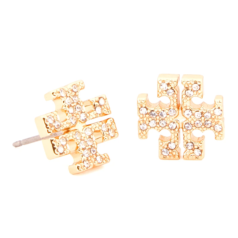 Tory Burch Σκουλαρίκια Tory Burch Crystal Logo Stud Earring 53423 Χρυσό