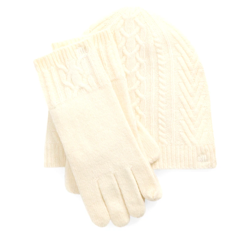 LAUREN RALPH LAUREN Σετ σκουφάκι, κασκόλ και γάντια LAUREN RALPH LAUREN 454960056001 Εκρού
