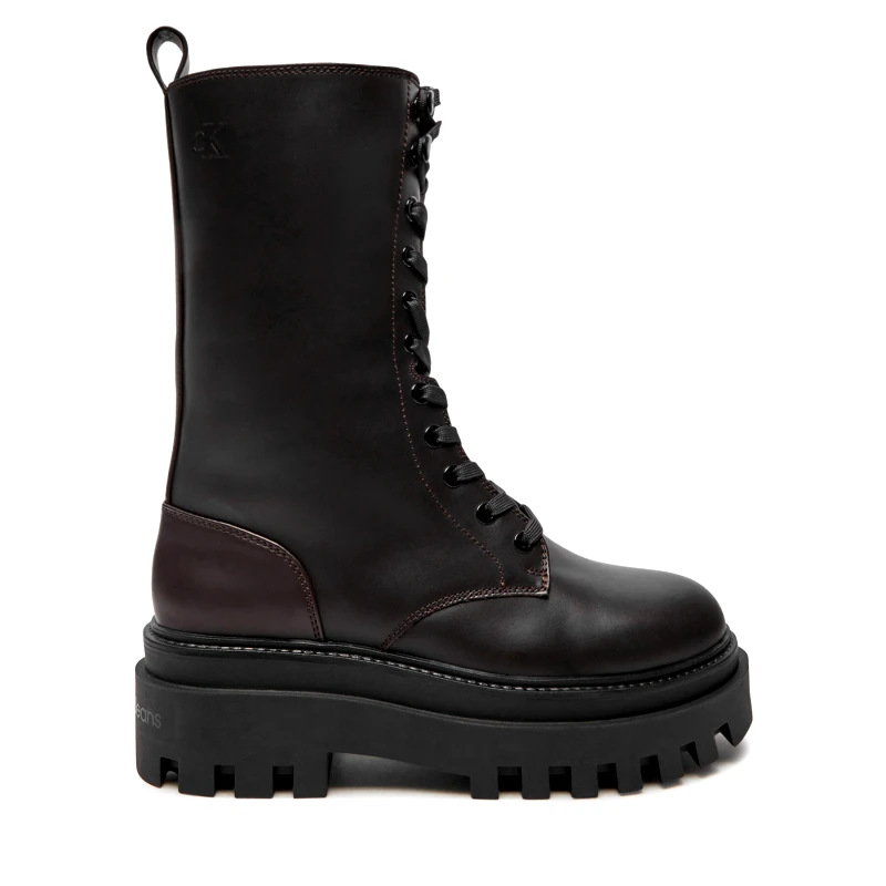 Calvin Klein Jeans Μποτάκια με λάστιχο Calvin Klein Jeans Flatform Lace Up Boot Mg Lth YW0YW01544 Καφέ