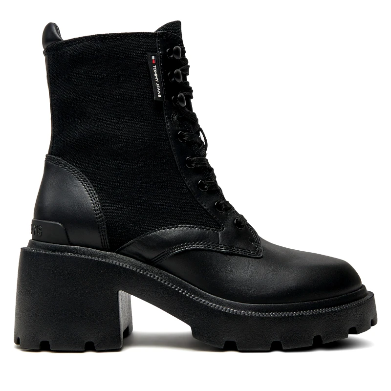 Tommy Jeans Μποτάκια Tommy Jeans Tjw Mid Heel Boot Mix Media EN0EN02556 Μαύρο