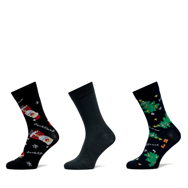 Jack&Jones Junior Σετ ψηλές κάλτσες παιδικές 3 τεμαχίων Jack&Jones Junior Holly Jolly 12267021 Μαύρο