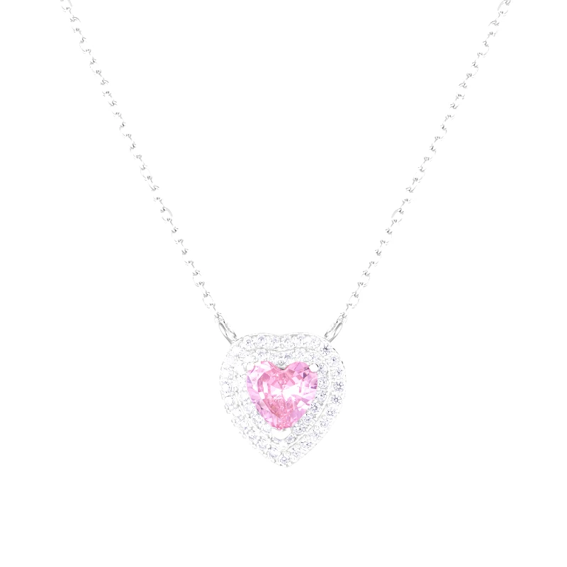 ICED STUFF Κολιέ ICED STUFF Love Heart Pink Λευκόχρυσο