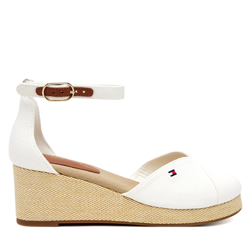 Tommy Hilfiger Κλειστά παπούτσια Tommy Hilfiger Flag Closed Toe Mid Wedge Espad FW0FW08657 Λευκό