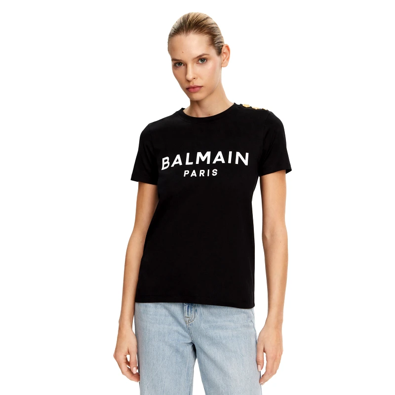 Balmain Balmain T-Shirt BF1EF005BB02 Μαύρο Regular Fit