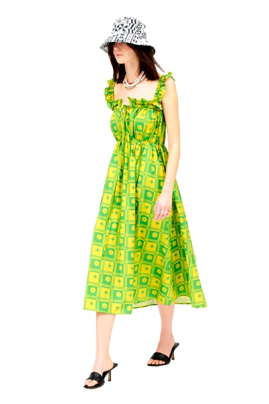 WEARE Φόρεμα ποπλίνα midi tenekes green print
