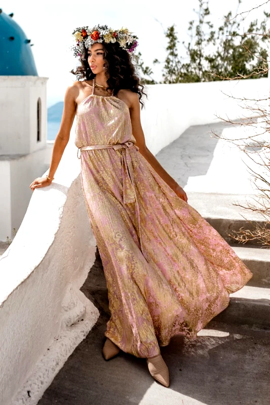 MYA COLLECTION Fenia Φόρεμα μακρύ με δέσιμο στο λαιμό - MYA COLLECTION