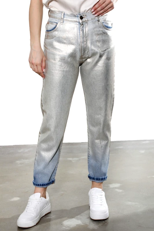 MOTEL Παντελόνι jean denim ασημί