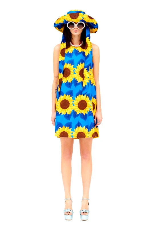 WEARE Φόρεμα αμάνικο κοντό με print sunflowers