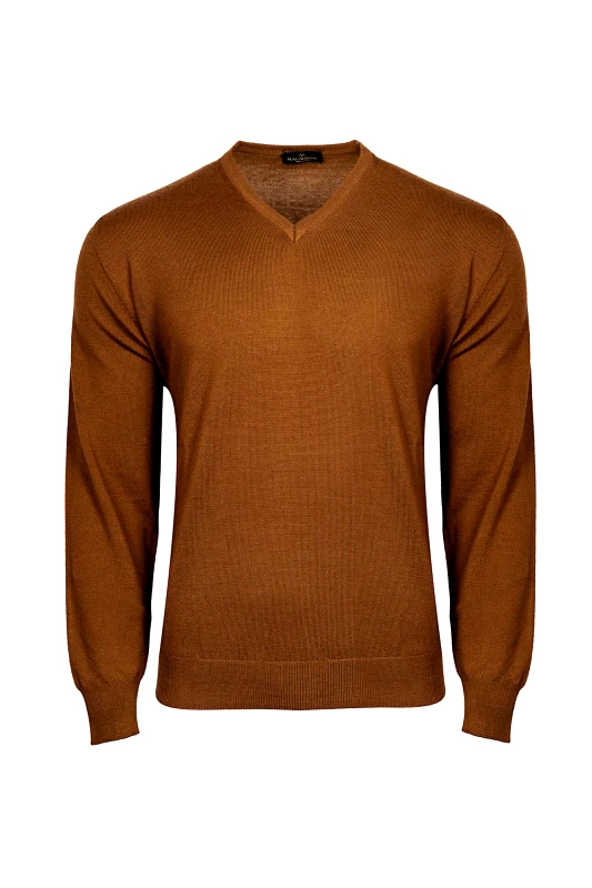 Malagrida Πλεκτή μπλούζα με V-Neck λαιμόκοψη - 10 2110 /332 Brown