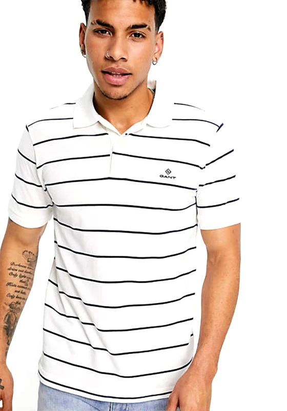 Gant GANT Piqué Polo Μπλούζα της σειράς Breton Stripe - 2022000 113 Eggshell