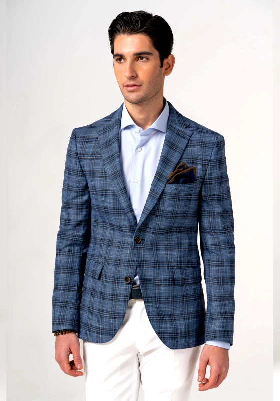 Fragosto Fragosto Σακάκι Aegean Blue Check - 002 Blue Check