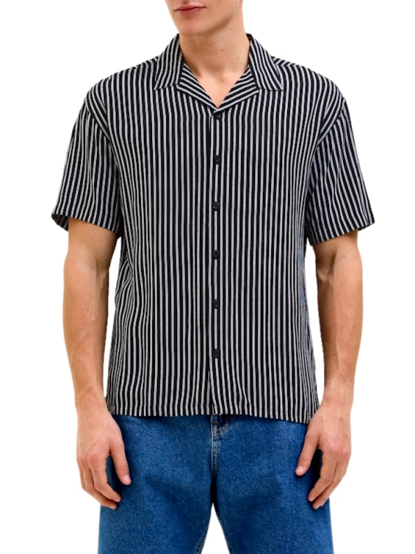 JACK&JONES ΠΟΥΚΑΜΙΣΟ JACK & JONES JREBWATER STRIPE RESORT SS BLACK JACK&JONES