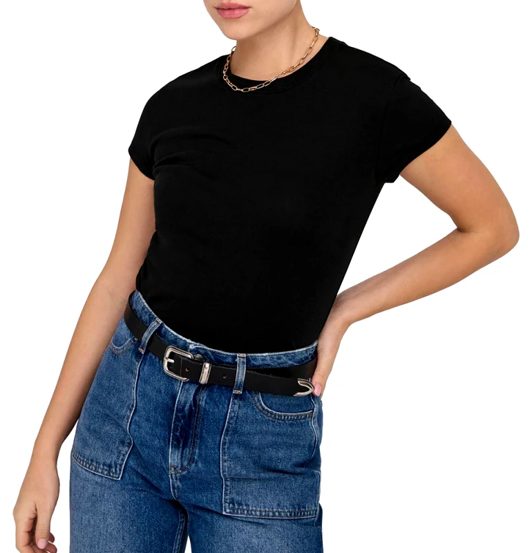 ONLY T-SHIRT ONLY ELINA S/S O-NECK SHORT TOP JRS BLACK ONLY