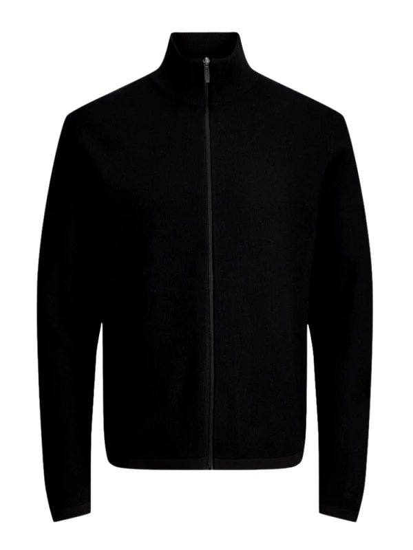 JACK&JONES ΖΑΚΕΤΑ JACK & JONES JCOSTANCE KNIT BADGE ZIP CARDIGAN BLACK JACK&JONES